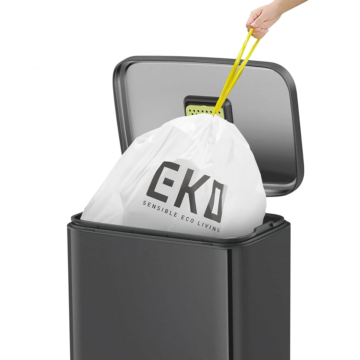 EKO Madison Bote de Basura para Cocina 50 L con Pedal Negro Mate | 50 litros, acabado negro mate, antihuellas dactilares, pedal resistente, cierre suave