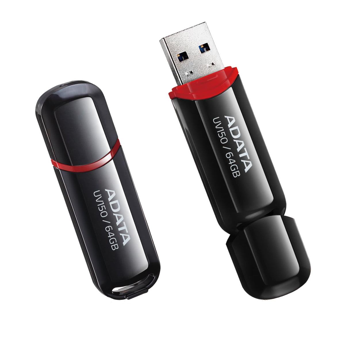 ADATA 64 GB Memoria Flash USB 3.0 con Tapa Color Negro con Rojo (Modelo UV150)
