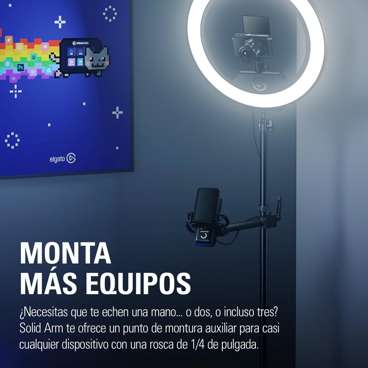 Elgato Solid Arm - Brazo de Soporte con Abrazadera con Goma, para Montar y Ajustar fácilmente Luces, cámara y micrófonos, para Streaming, videoconferencia y Estudios