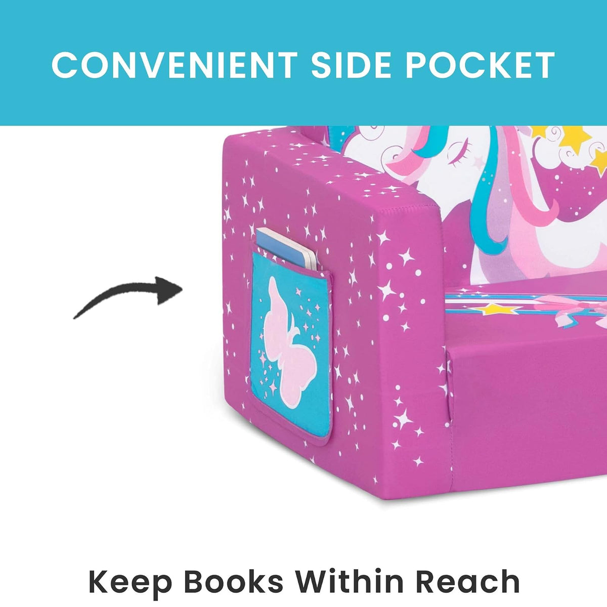 Delta Children Silla Unicornio Cozee Flip-out Convertible 2 en 1 Sillón Reclinable para Niños - Ligera y Portátil