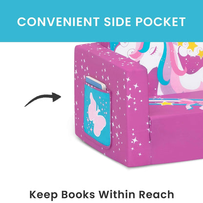 Delta Children Silla Unicornio Cozee Flip-out Convertible 2 en 1 Sillón Reclinable para Niños - Ligera y Portátil