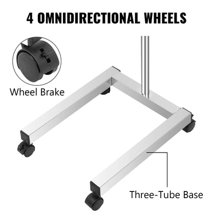 VEVOR Carro de laboratorio de acero inoxidable, carro médico móvil con bandeja extraíble de 45 x 35 cm y soporte para instrumentos médicos de altura ajustable, con 4 ruedas, para laboratorio y clínica