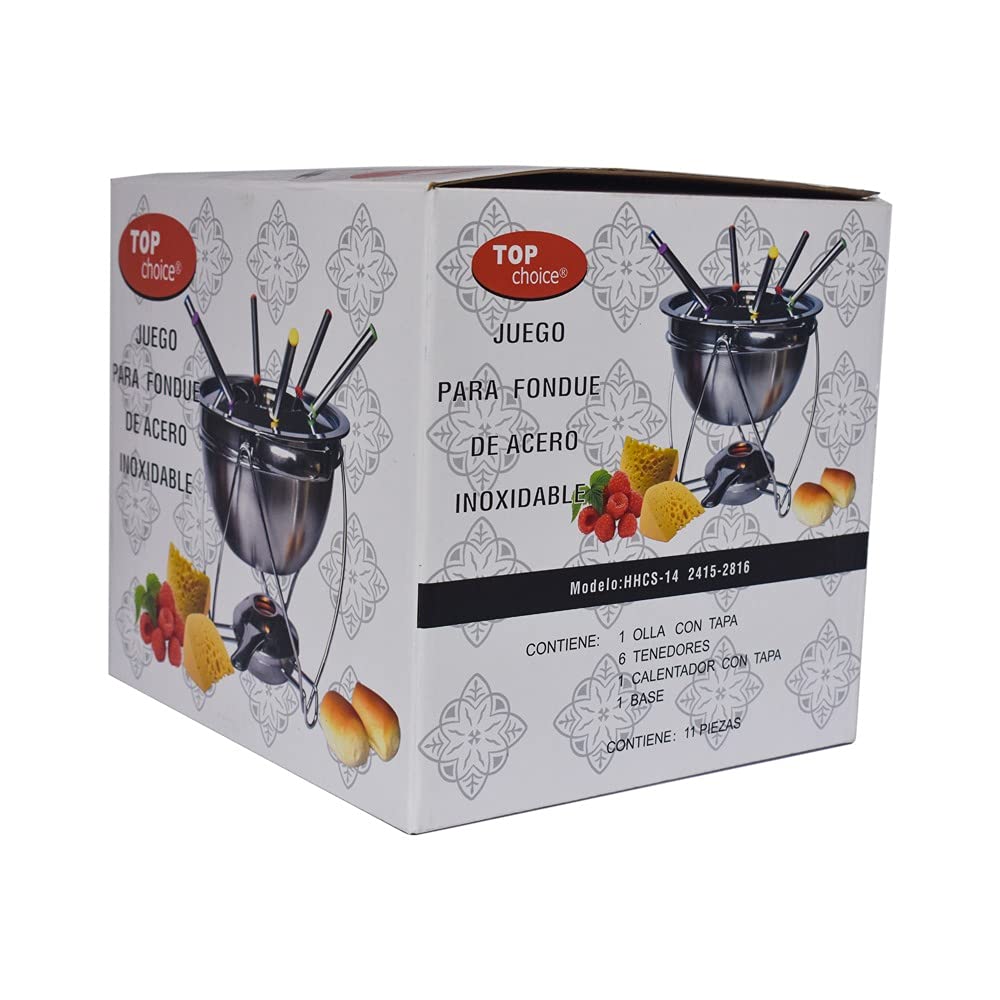Top Choice 2415-2816 Set De Fondue Acero Inoxidable con Calentador, incluye 6 Tenedores