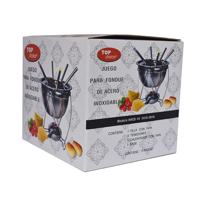 Top Choice 2415-2816 Set De Fondue Acero Inoxidable con Calentador, incluye 6 Tenedores