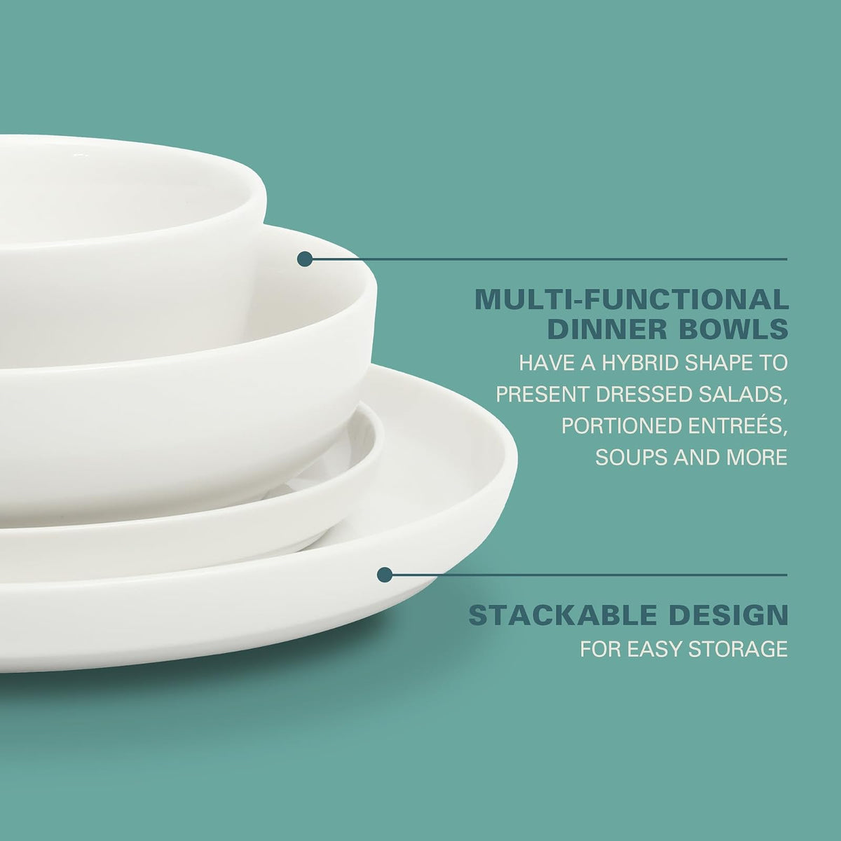 Gibson Home Oslo - Juego de vajilla de porcelana resistente a los arañazos y astillas, servicio para 4 (16 unidades), platos de cerámica y tazones, color blanco, apto para microondas y lavaplatos