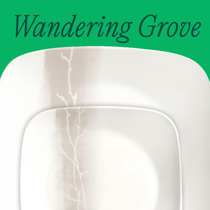 Corelle Vitrelle - Juego de vajilla de vidrio de 18 piezas, plato cuadrado rectangular y tazón de servicio para 6, juegos de platos y cuencos de vidrio resistentes a las virutas y grietas de triple