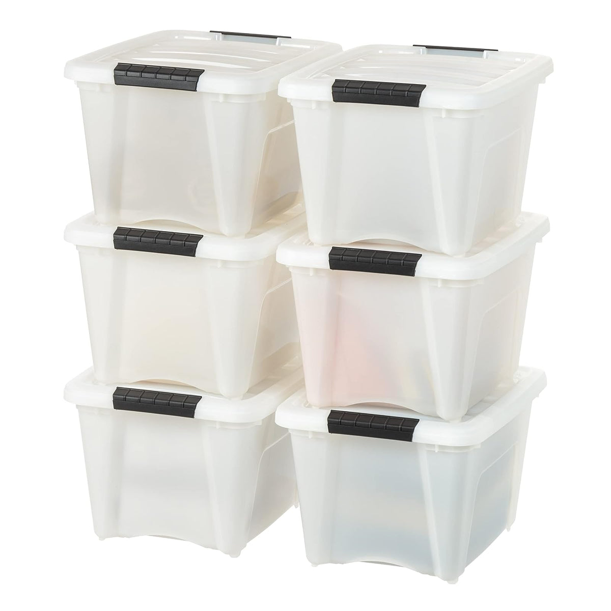 IRIS USA 6 Contenedores de 19 Qt con Tapa, Perla | Oculta el contenido para una apariencia limpia. Ideal para ropa de cama, decoración y clóset. Diseño anidable.