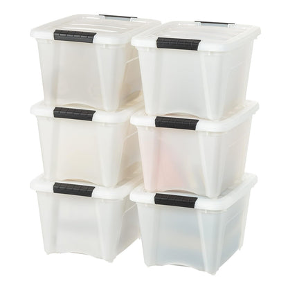 IRIS USA 6 Contenedores de 19 Qt con Tapa, Perla | Oculta el contenido para una apariencia limpia. Ideal para ropa de cama, decoración y clóset. Diseño anidable.