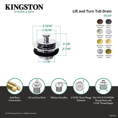 Kingston Brass DLL205 - Drenaje de tina hecho para combinar con elevación y bloqueo, bronce aceitado