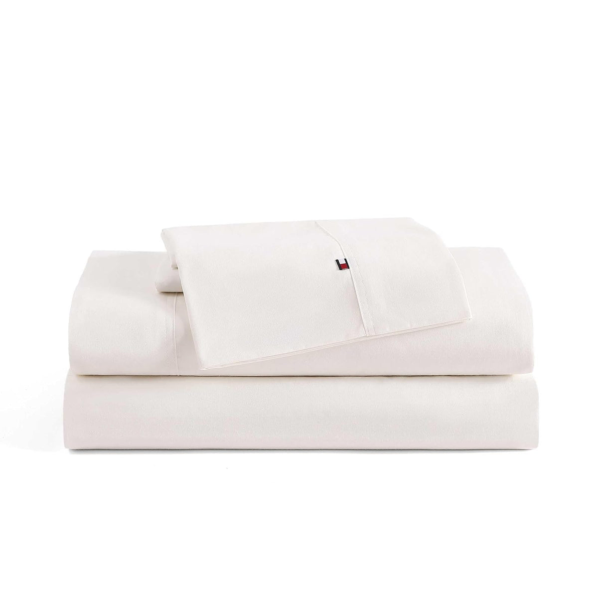 Tommy Hilfiger - Juego de sábanas, Ropa de Cama de percal de algodón Lavado con Fundas de Almohada a Juego, crujiente y Fresco, básico sólido para el hogar (Marfil, Queen)