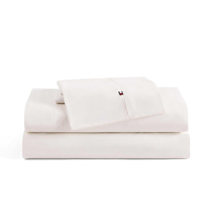 Tommy Hilfiger - Juego de sábanas, Ropa de Cama de percal de algodón Lavado con Fundas de Almohada a Juego, crujiente y Fresco, básico sólido para el hogar (Marfil, Queen)