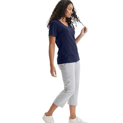 Hanes Playera de Manga Corta con Cuello en V. Camiseta para Mujer