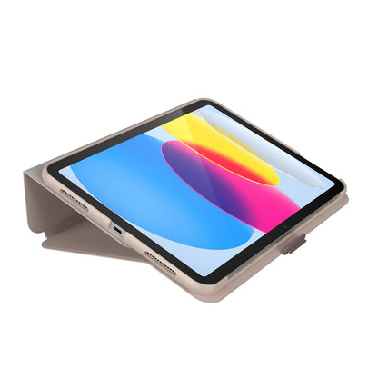 Speck - Funda para iPad Pro de 10.9 Pulgadas de 10.9 Pulgadas, protección contra caídas y cámaras, Soporte Delgado de múltiples rangos, Soporte para lápices Apple - Gris Haya/Canela