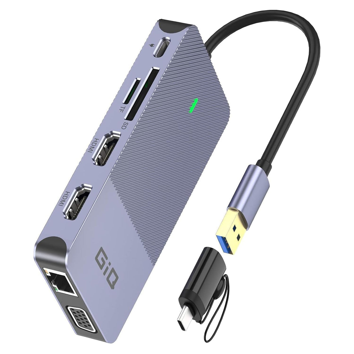 Estación de Acoplamiento USB GIQ USB C HUB USB 3.0 a Doble HDMI VGA Adaptador de Triple visualización USB C estación de Acoplamiento para portátil de Doble Monitor HDMI Splitter Extender Compatible