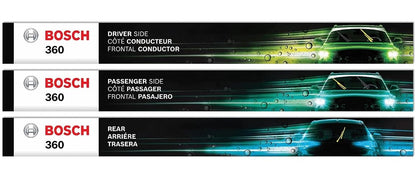 Bosch B36010 360 Limpiaparabrisas Delantero (24" & 18") + Trasero (14") | Reemplazo completo de la escobilla del limpiaparabrisas del vehículo