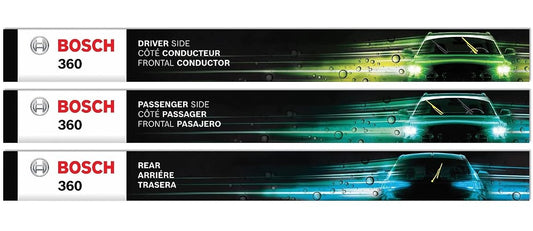 Bosch B36010 360 Limpiaparabrisas Delantero (24" & 18") + Trasero (14") | Reemplazo completo de la escobilla del limpiaparabrisas del vehículo
