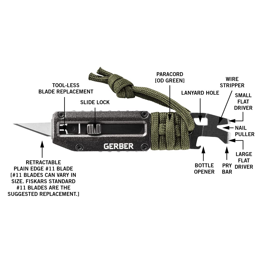 Gerber Gear Prybrid X EDC - Cuchillo multiherramienta de bolsillo - Cuchillo de afeitar con hoja retráctil y barra de palanca - Verde
