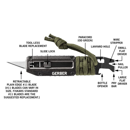 Gerber Gear Prybrid X EDC - Cuchillo multiherramienta de bolsillo - Cuchillo de afeitar con hoja retráctil y barra de palanca - Verde