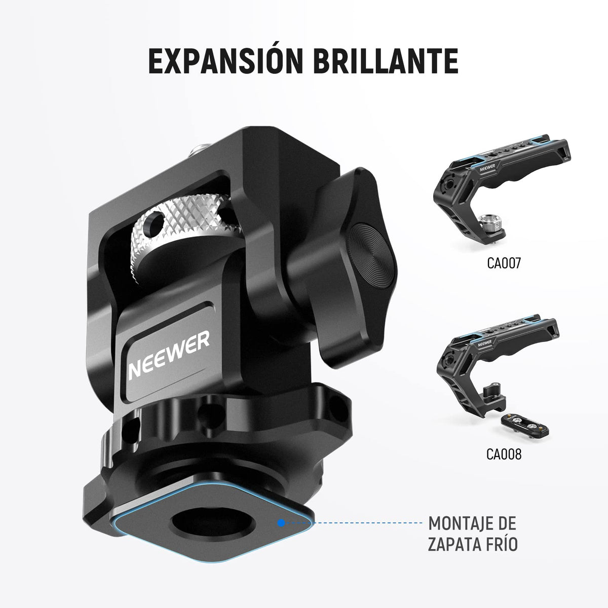 NEEWER Soporte para Monitor de Campo de 5" y 7" con Montura de Zapata fría 1/4",Giro de 360° Amortiguación de inclinación de 180° ajustable, Compatible con Atomos Ninja V Mango de Jaula SmallRig,MA002