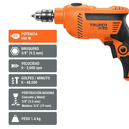Truper ROTO-3/8A4, Rotomartillo 3/8" 600 W profesional