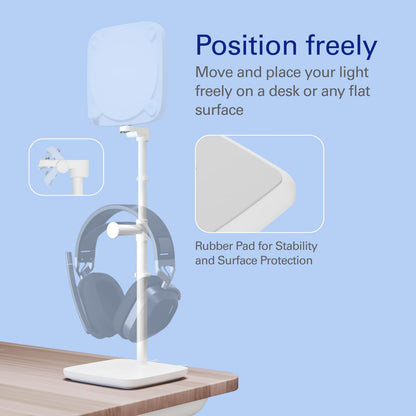 Stand para Key Light Neo – Soporte de escritorio con base pesada, altura e inclinación ajustables, soporte para auriculares, blanco limpio – Para Key Light Neo o Facecam Neo