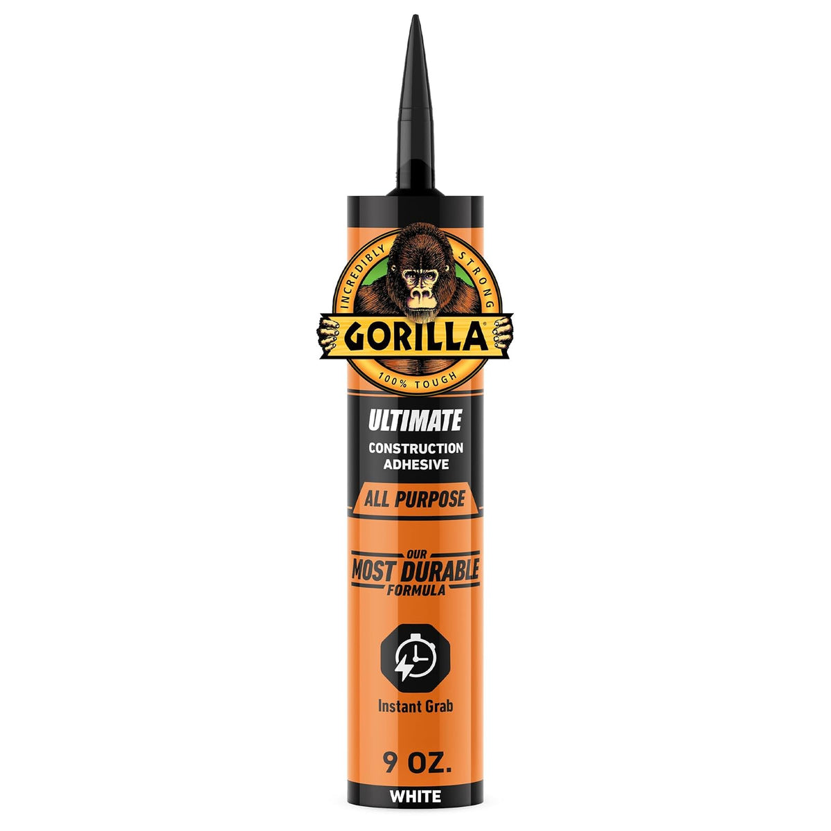 Gorilla Adhesivo de construcción resistente, cartucho de 9 onzas, blanco, paquete de 1