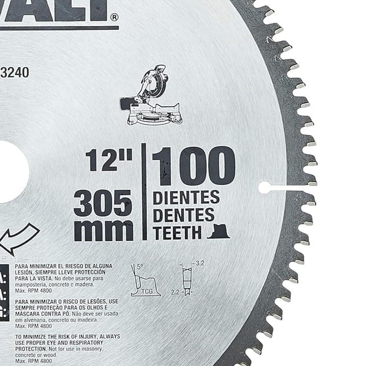 DEWALT Disco Sierra Circular para Aluminio 12" (300mm), 100D, DWA03240 | Disco de Sierra Circular para Aluminio 12" (300mm), 100 Dientes