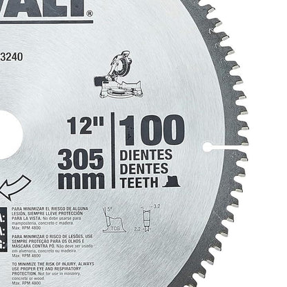 DEWALT Disco Sierra Circular para Aluminio 12" (300mm), 100D, DWA03240 | Disco de Sierra Circular para Aluminio 12" (300mm), 100 Dientes