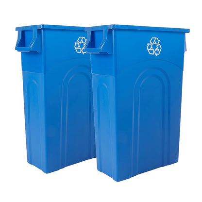 United Solutions Highboy Contenedor de reciclaje, 23 galones, perfil delgado que ahorra espacio y fácil extracción de bolsas para uso en interiores o exteriores, reciclaje azul