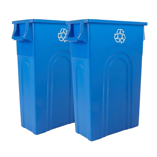United Solutions Highboy Contenedor de reciclaje, 23 galones, perfil delgado que ahorra espacio y fácil extracción de bolsas para uso en interiores o exteriores, reciclaje azul