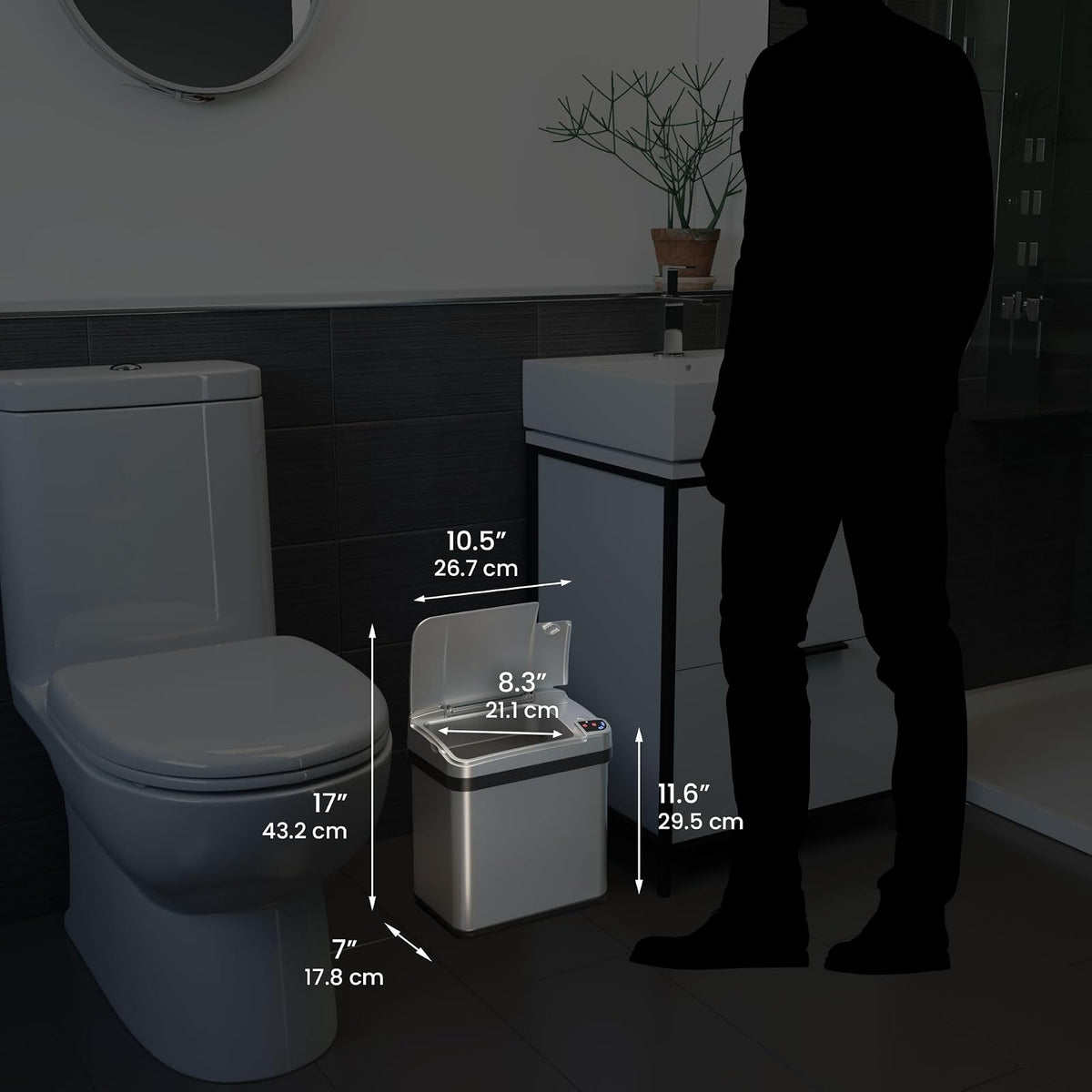 iTouchless - Cubo de reciclaje con sensor de 49.2 l y 9.5 l para cocina y baño, sistema de control de olores, 13, acero inoxidable (juego de 2), 2 unidades