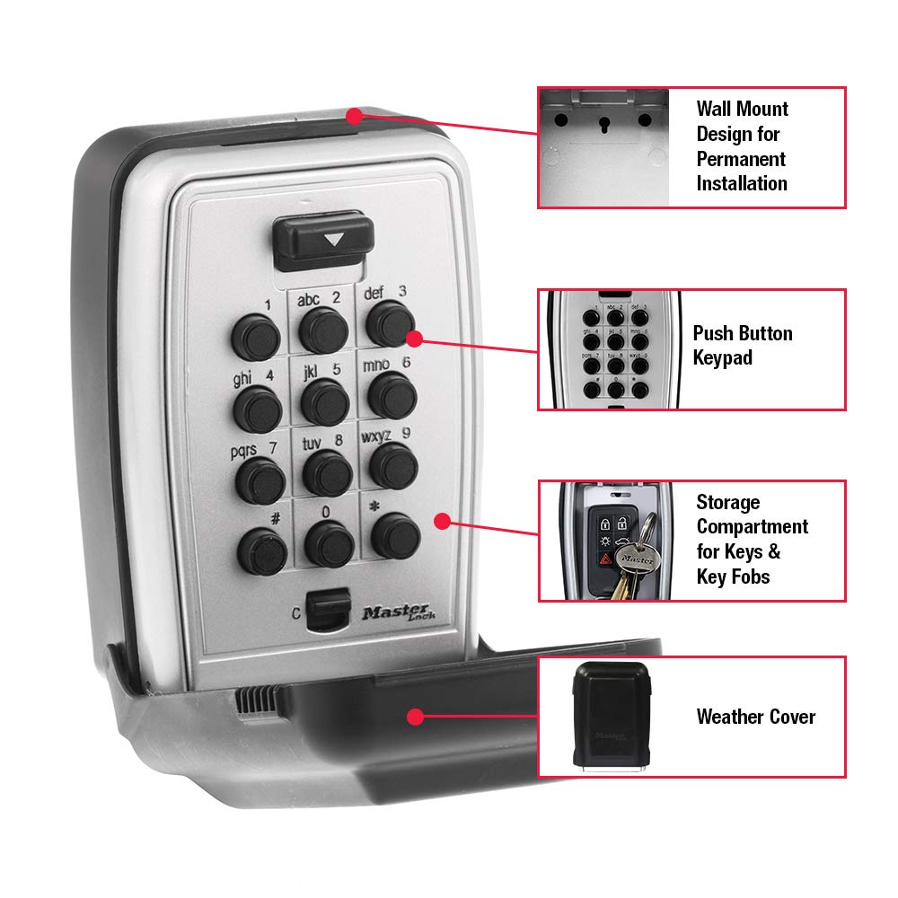 Master Lock Caja de seguridad, establece tu propio botón de combinación, Montura para pared, 3-1/8" W, Negro