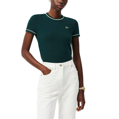 Lacoste Playera Ribete Corte Entallado Mujer - XS - Verde Oscuro