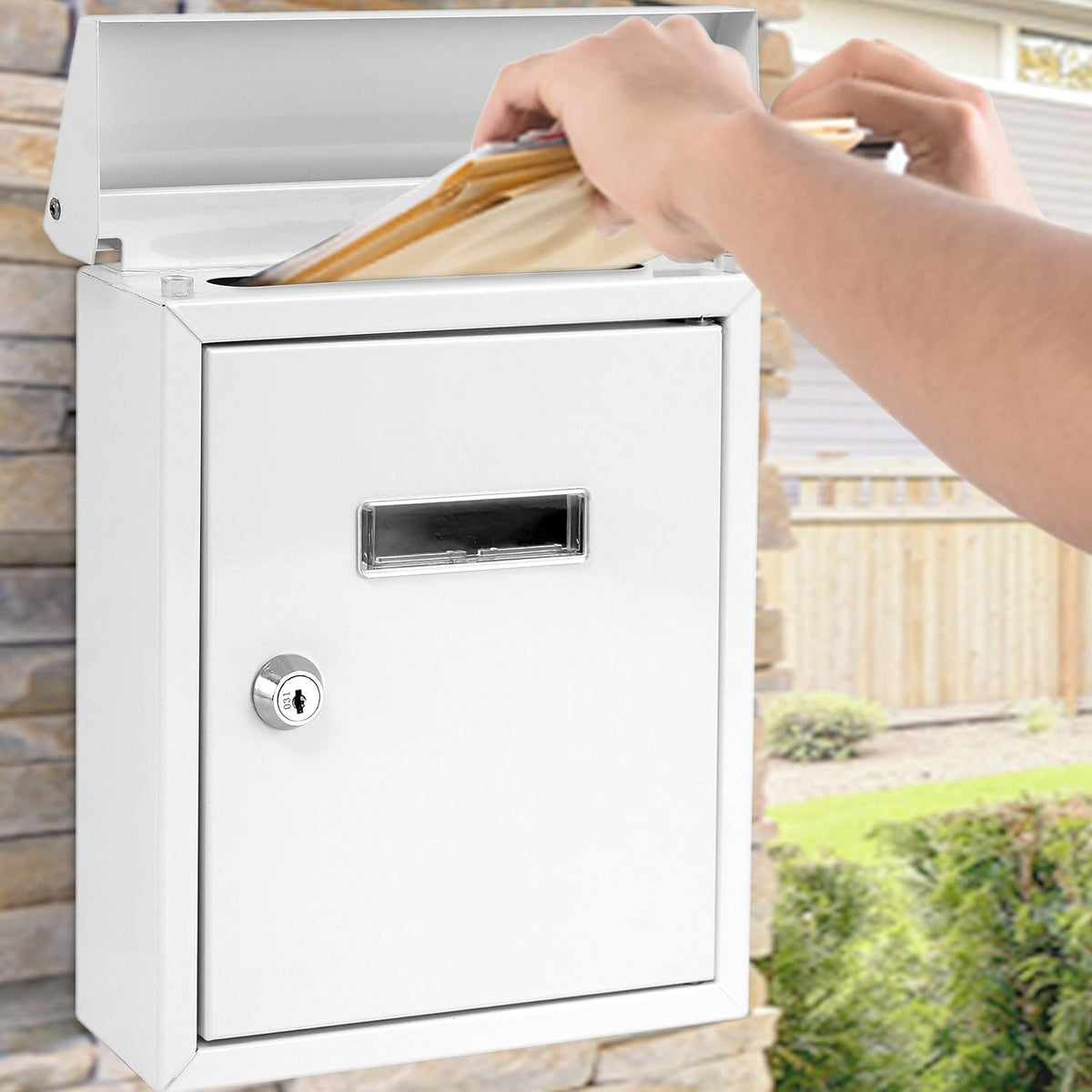 Serenelife Buzón de Pared a Prueba de Intemperie con Cerradura, Acero Galvanizado, Tapa Metálica para Cartas, Periódicos y Dinero, Buzón para Exterior, Oficina, Casa y Negocios