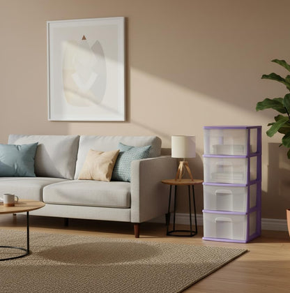 Italhome Cajonera ONYX 4 de Plástico Lila con 4 Cajones Transparentes, Organizador Multiusos para Recámara, Oficina o Cocina