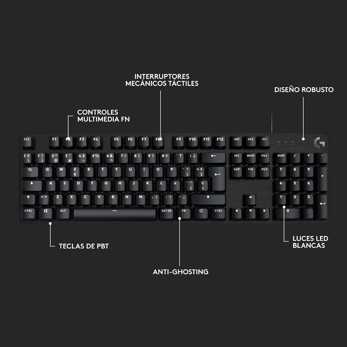 Logitech G413 SE Teclado Mecánico Gaming en inglés Tamaño Estándar - Teclado Retroiluminado, Interruptores Mecánicos Táctiles, Sin Efecto Fantasma, Compatible: Windows, macOS - Negro Aluminio