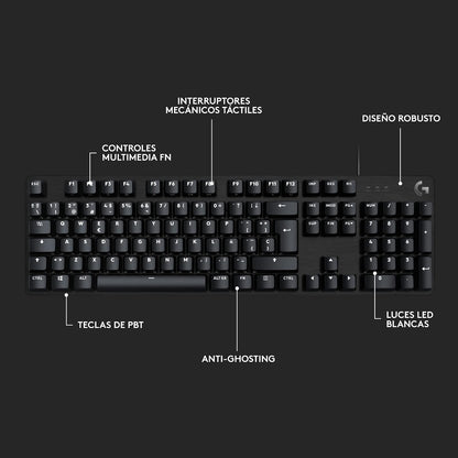 Logitech G413 SE Teclado Mecánico Gaming en inglés Tamaño Estándar - Teclado Retroiluminado, Interruptores Mecánicos Táctiles, Sin Efecto Fantasma, Compatible: Windows, macOS - Negro Aluminio