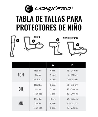 Lionix Pro - Set de Protecciones y Casco, Talla Infantil