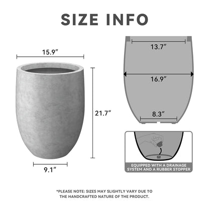 Kante - Maceta alta de hormigón natural de 21.7 pulgadas de alto, maceta decorativa grande para interiores con orificio de drenaje y tapón de goma, estilo redondo moderno para el hogar y el jardín (el color puede variar)