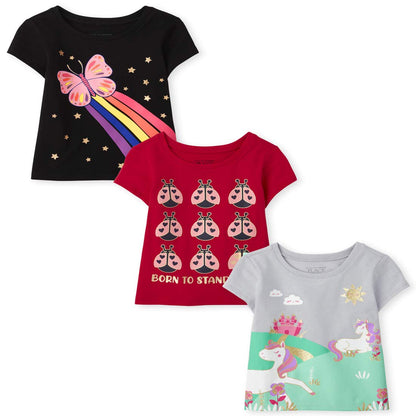 The Children's Place - Camisetas gráficas de Manga Corta para bebés y niñas, Paquete de 3