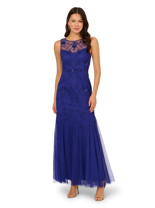 Adrianna Papell Bead Mesh Long Dress Vestido para ocasión Especial Mujer