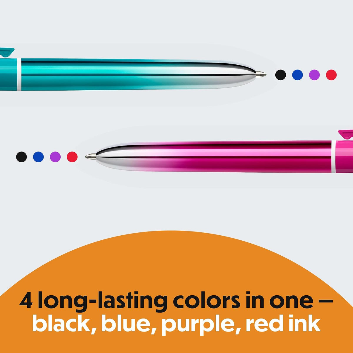 BIC - Bolígrafo retráctil de 4 colores con degradado, punta media de 1,0 mm, 2 unidades en tinta variada