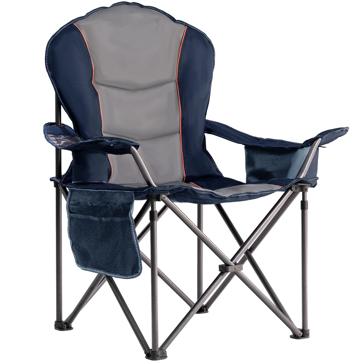 Foristrail - Silla de Camping de Gran tamaño Resistente de 500 Libras, Silla Plegable para Exteriores con Bolsa refrigeradora, Funda Impermeable para teléfono y Bolsillos de Almacenamiento, sillas - 1 PCS - Azul y Gris