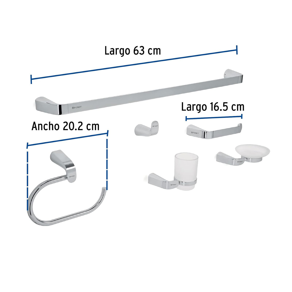 Foset Riviera RIA-7000, Juego de accesorios para baño, cromado, 6 piezas