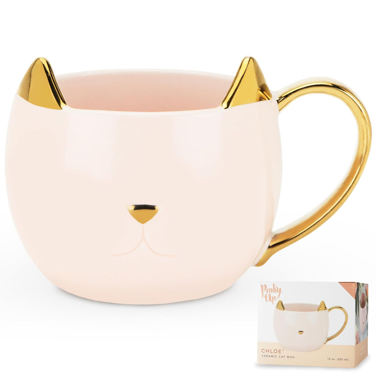Pinky Up Chloe - Taza, diseño de gato, Rosado, 12 onzas, 1