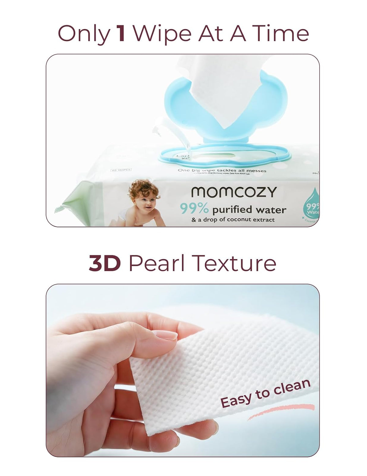Momcozy - Toallitas de bebé de tamaño extragrande, 99% a base de agua, sin perfume e hipoalergénico, toallitas limpiadoras e hidratantes para piel sensible, 8 paquetes de tapa abatible (480 toallitas