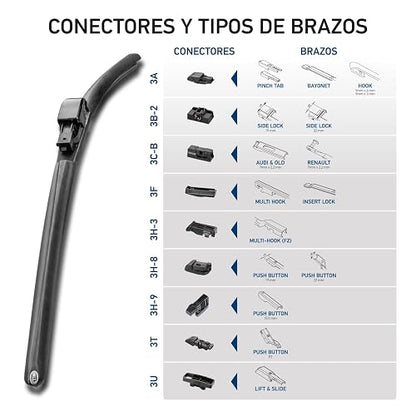 HELLA 9XW16S Pluma limpiaparabrisas CLEANTECH Copiloto para Ibiza/Kwid/Leon/Mazda 2 / Mazda 3 / Mazda 5 / Sentra. Incluye conectores e instructivo.