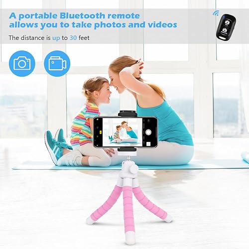 UBeesize Trípode teléfono móvil, trípode portátil y Flexible con Control Remoto inalámbrico y Clip, Soporte para teléfono móvil para grabación de Video (Rosa)