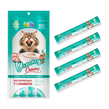 Fancy Pets Yummy Creamy Premio Cremoso Lamible para Gato Surtido 12 Tubos (4 Atún, 4 Salmón, 4 Camarón)