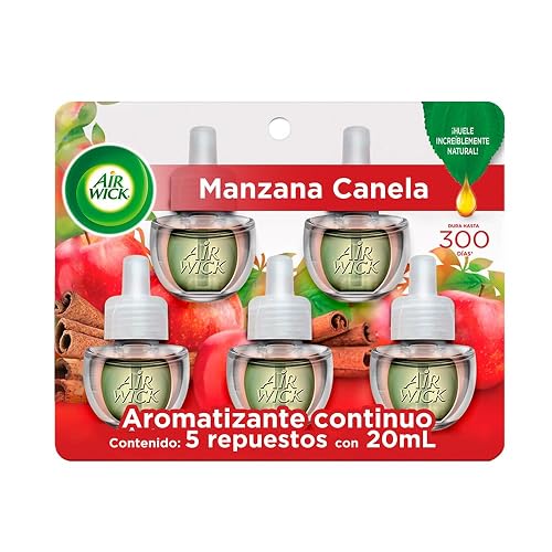 Air Wick 5 Repuestos de Aromatizante de Ambiente Continuo, Aroma Manzana Canela, 20 ml c/u